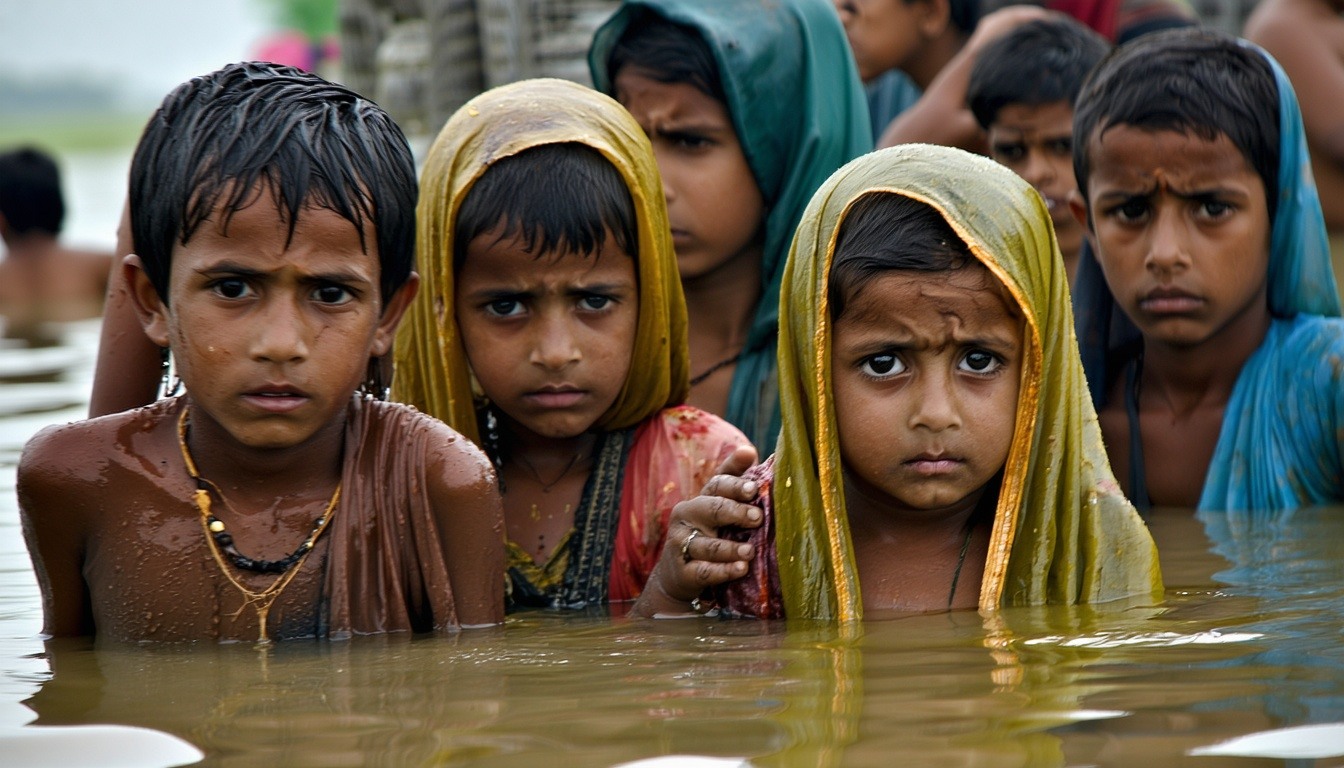 Families in Pakistan looking hopeless because of a flood-3