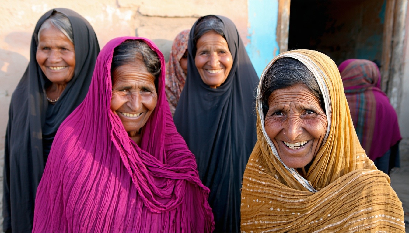 Widows in Pakistan smiling at the camera