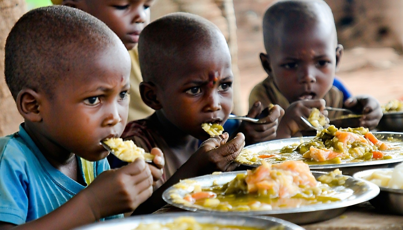 poor children eating a meal